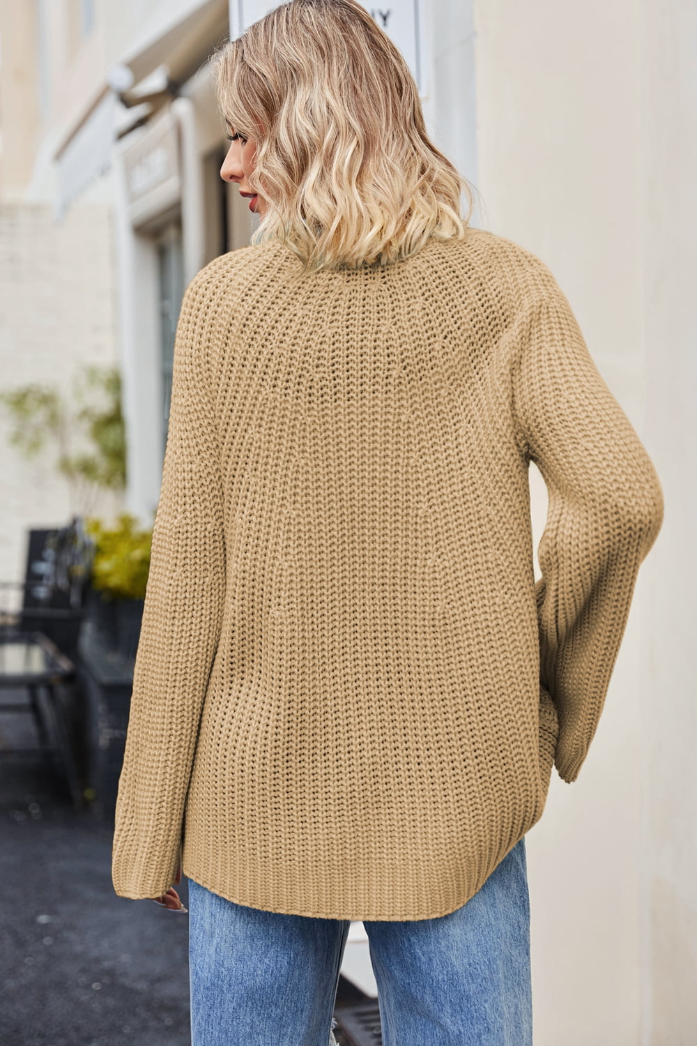 Raglan Sleeve Waffle Knit Sweater