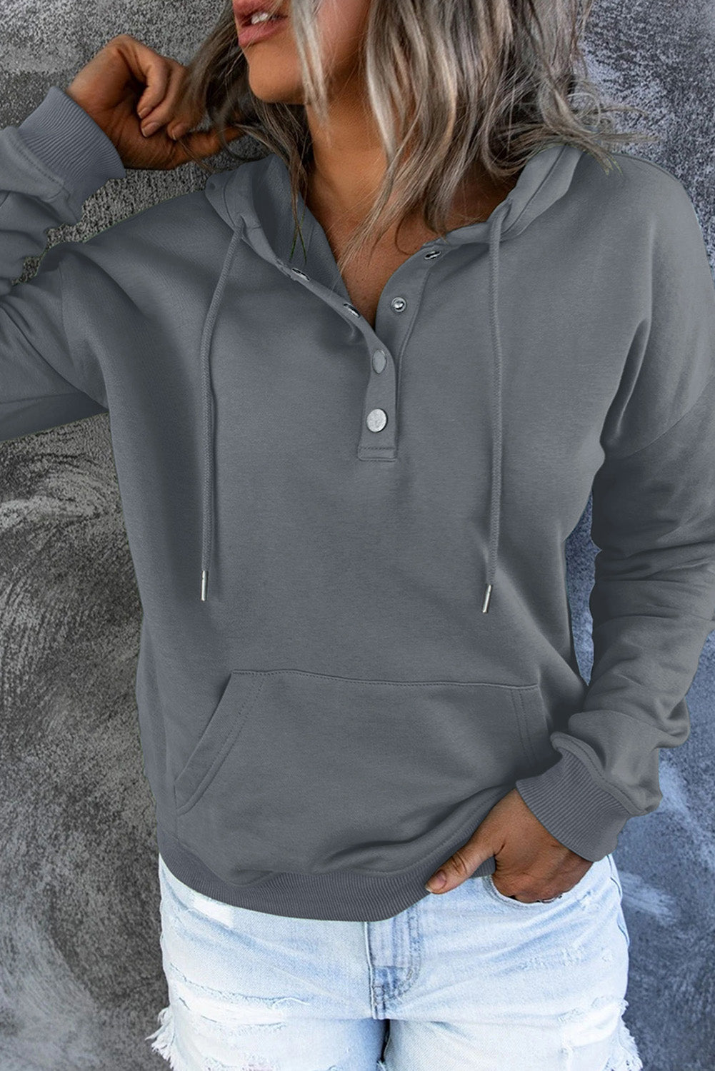 Dropped Shoulder Long Sleeve Hoodie with Pocket