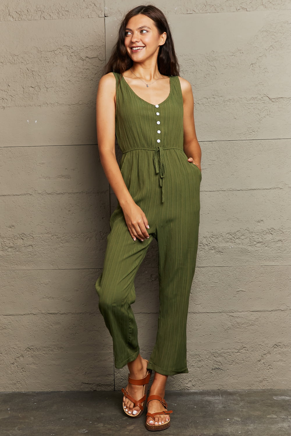 Perfee Tied Sleeveless Jumpsuit with Pockets