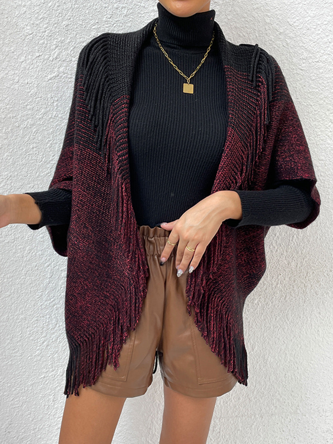 Shiny Fringe Detail Long Sleeve Cardigan