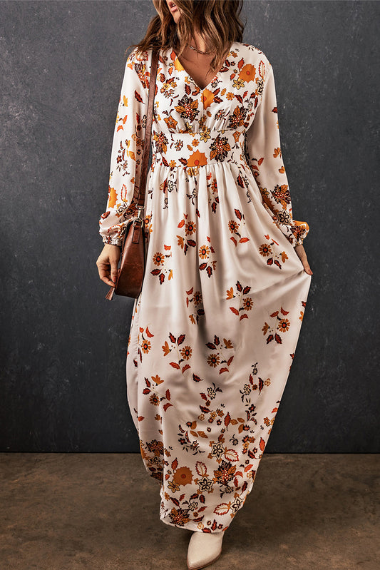 Floral V-Neck Long Sleeve Maxi Dress