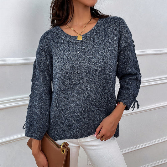 Shiny Round Neck Dropped Shoulder Sweater