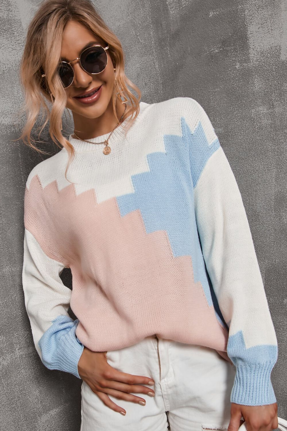 Angel Wings Color Block Dropped Shoulder Knit Pullover