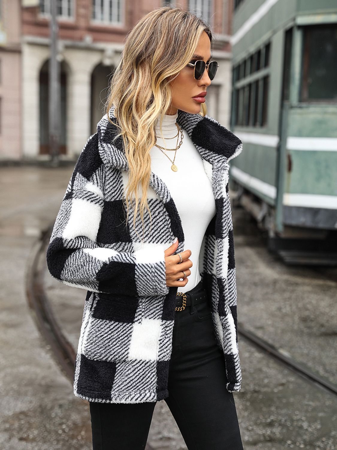 Plaid Collared Neck Button Down Jacket