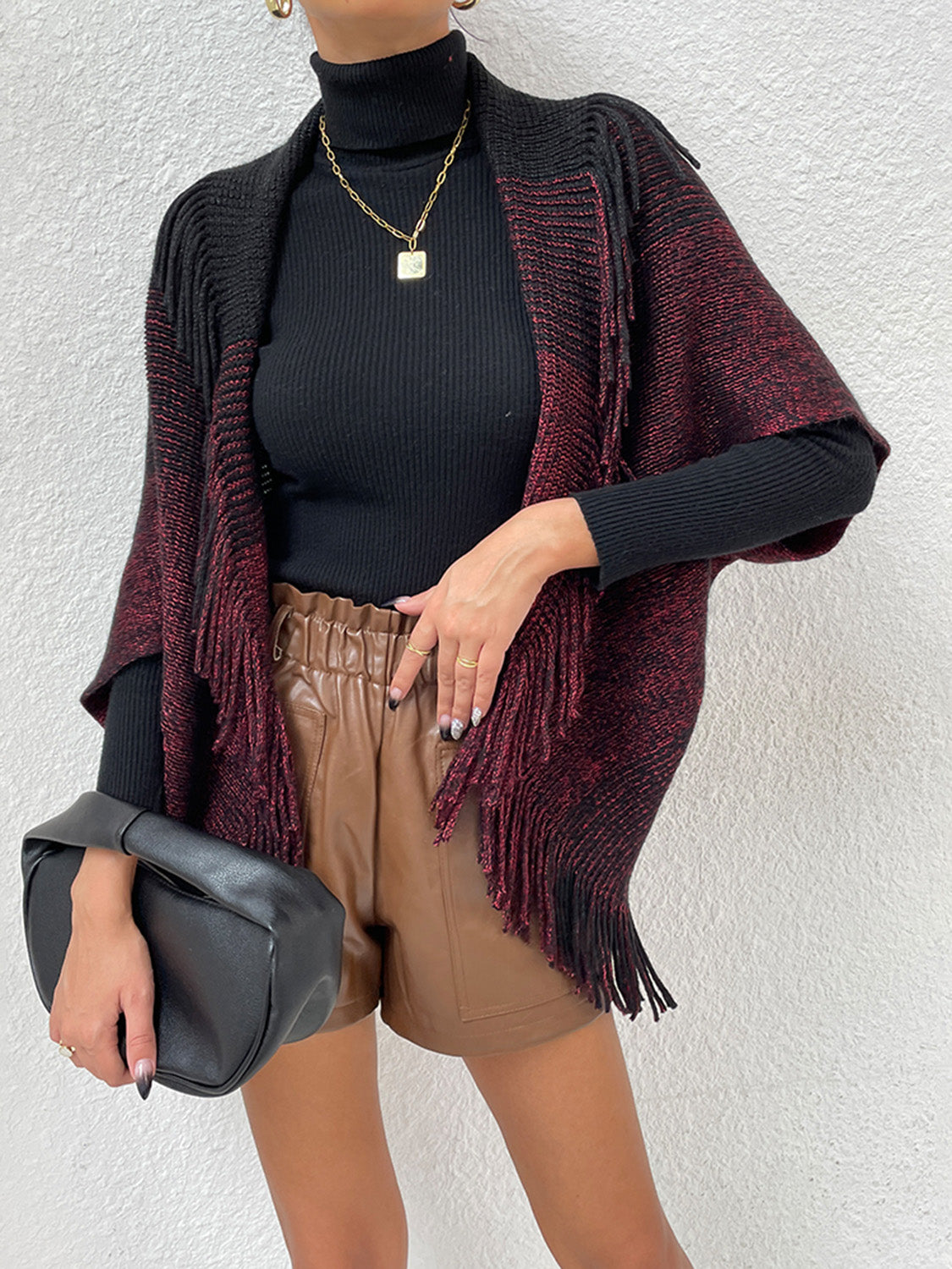 Shiny Fringe Detail Long Sleeve Cardigan