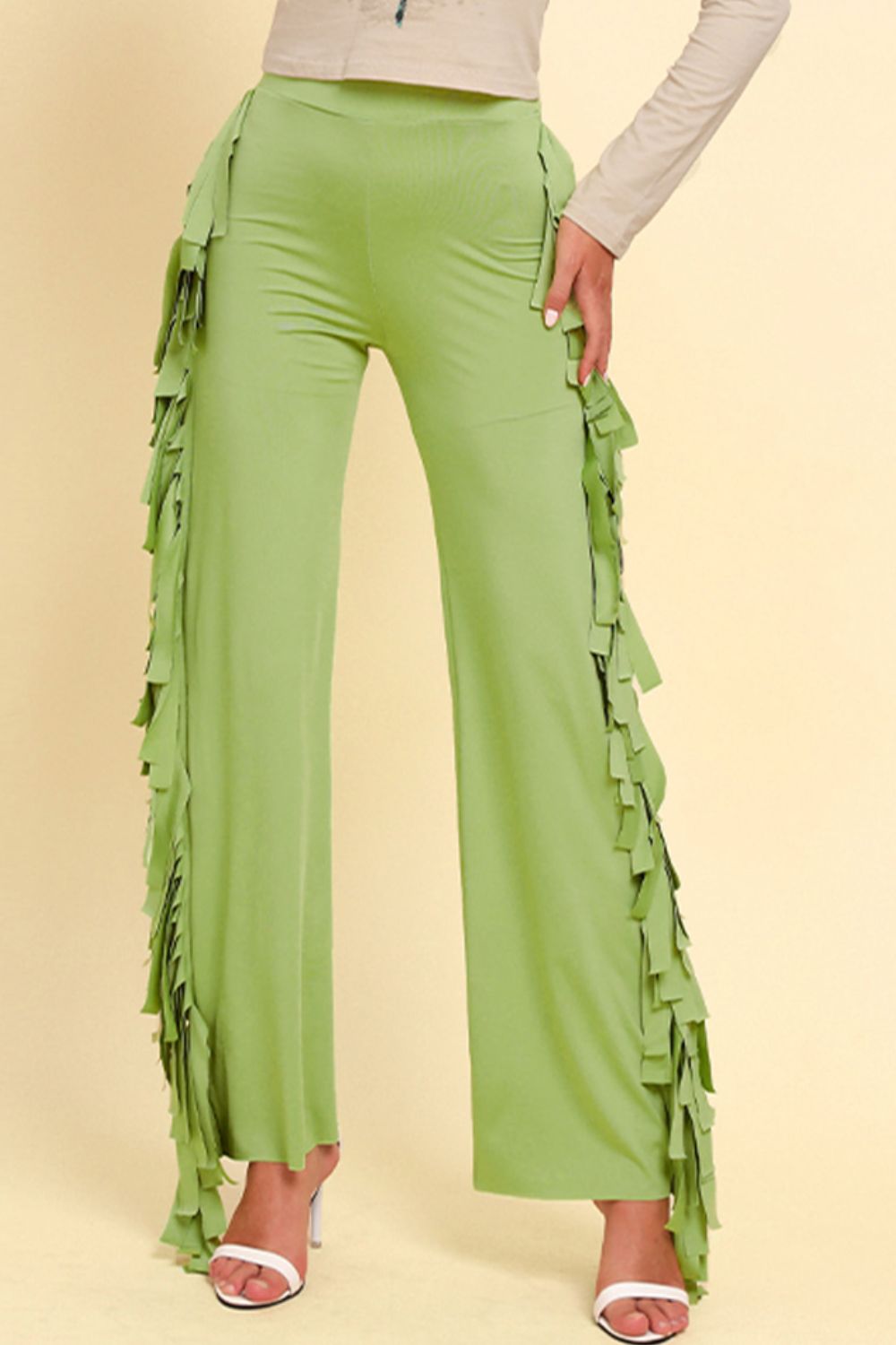 Fringe Trim Wide Leg Pants