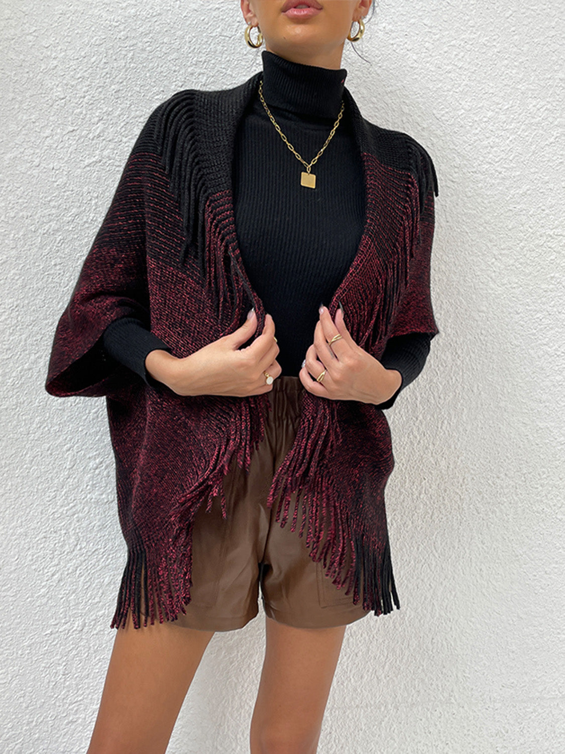 Shiny Fringe Detail Long Sleeve Cardigan