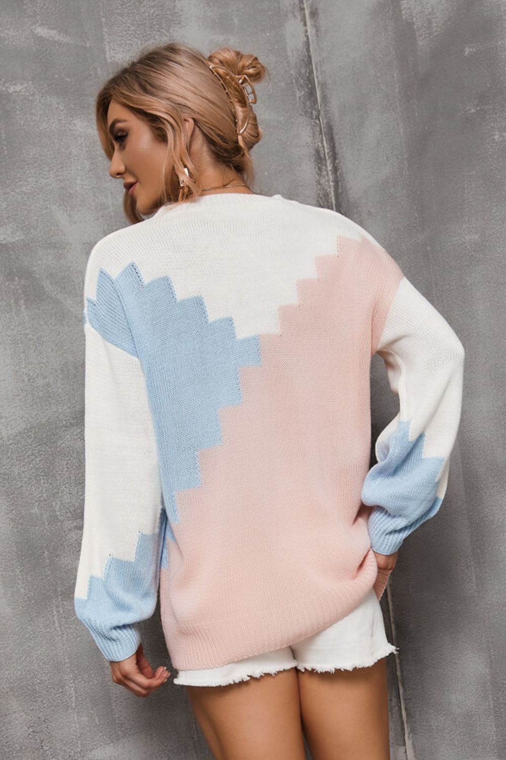 Angel Wings Color Block Dropped Shoulder Knit Pullover