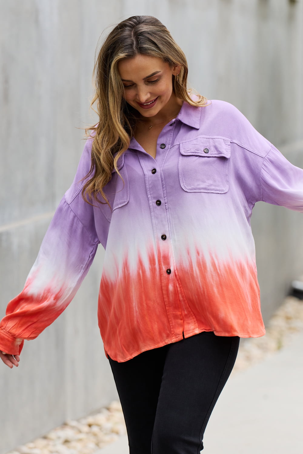 White Birch Relaxed Fit Tie-Dye Button Down Top