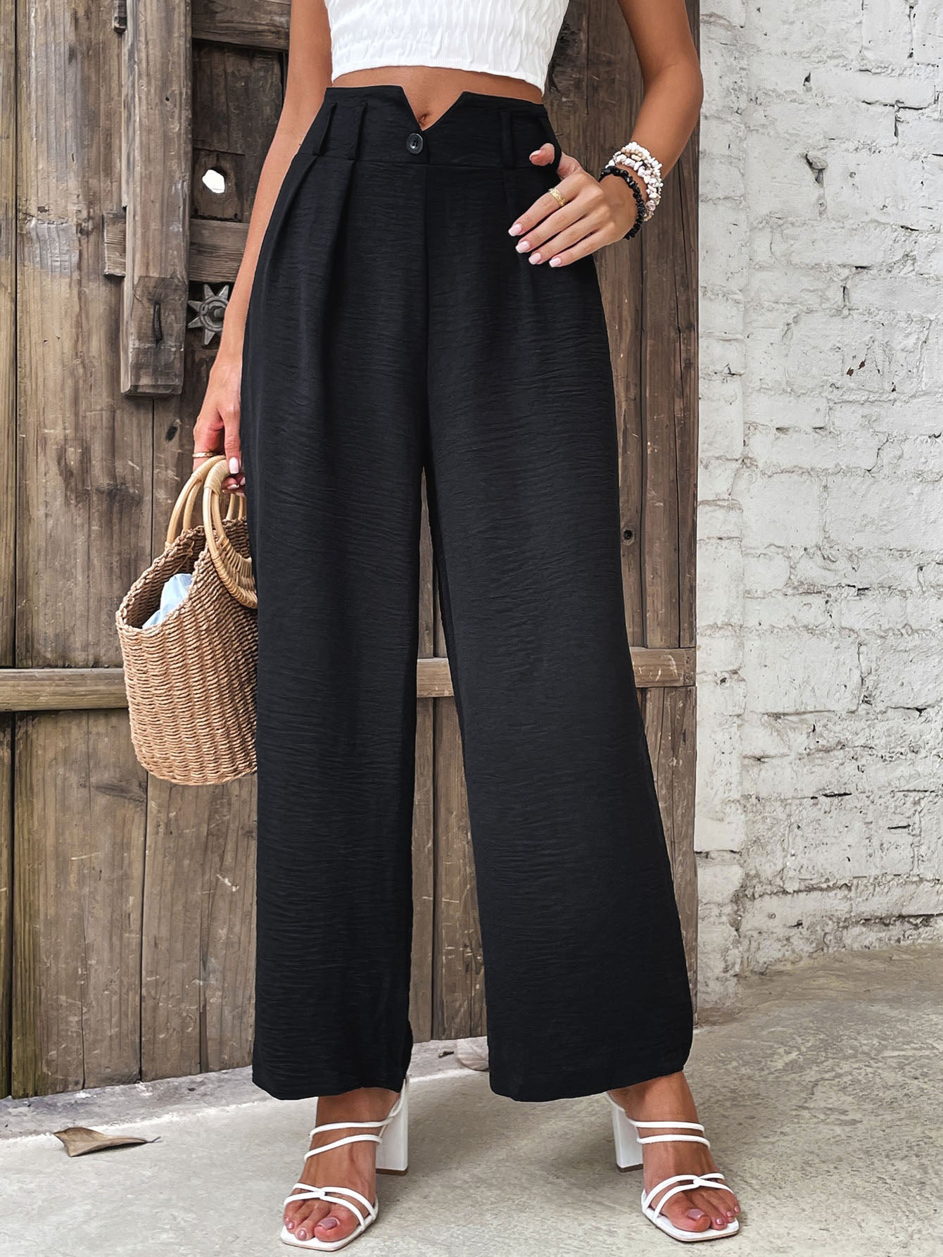 Perfee Ruched High Waist Straight Leg Pants