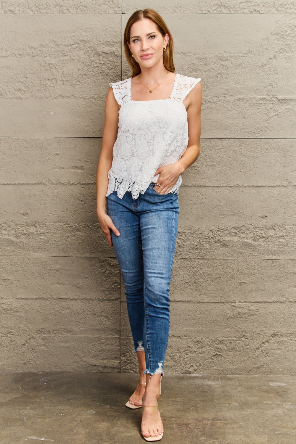 Perfee Lace Detail Square Neck Tank Top