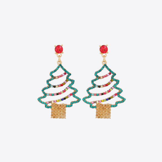 Rhinestone Alloy Christmas Tree Earrings