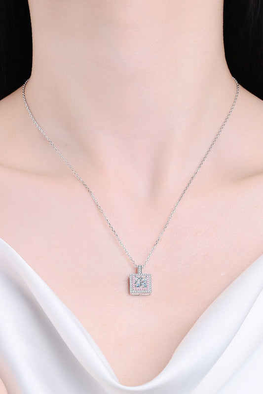 1 Carat Moissanite Square Pendant Chain Necklace