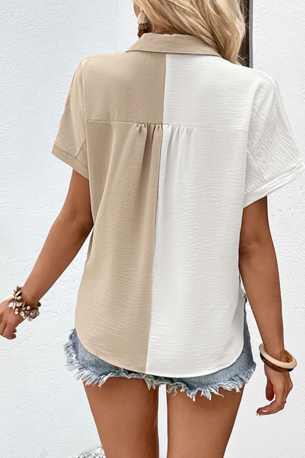 Perfee Two-Tone Contrast Short Sleeve Shirt