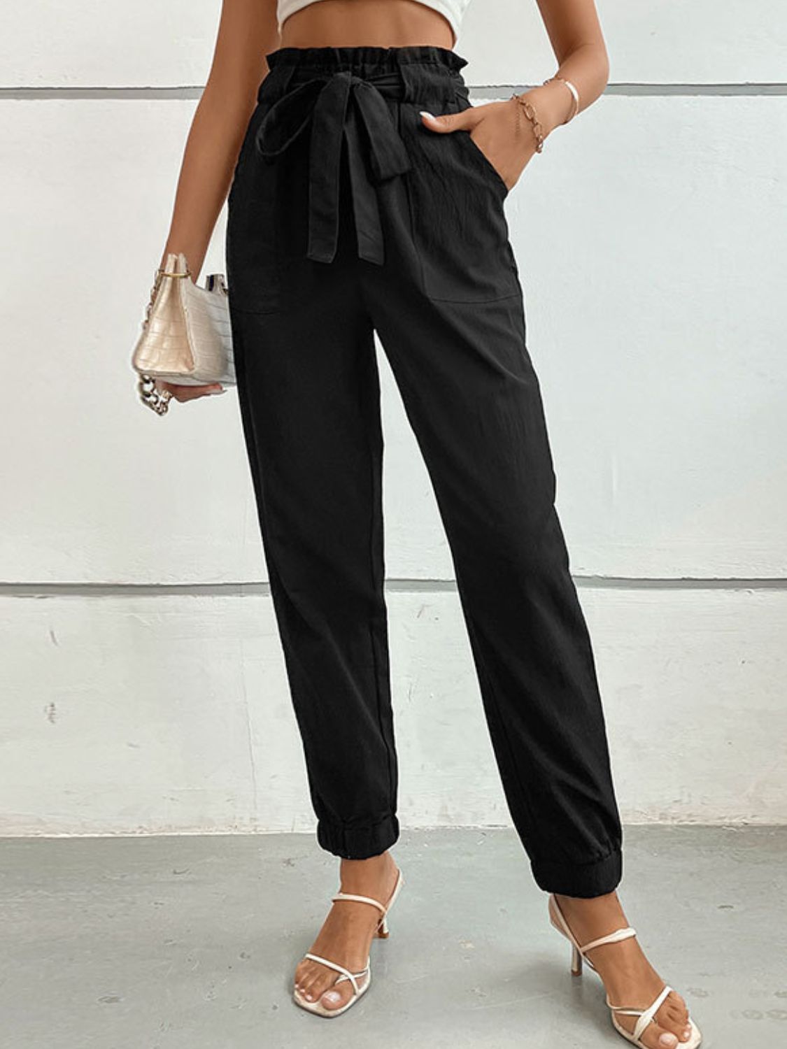 Perfee Tie Front Long Pants