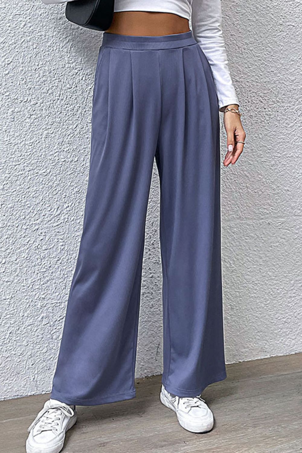 Perfee Pleated Detail Wide-Leg Pants with Pockets