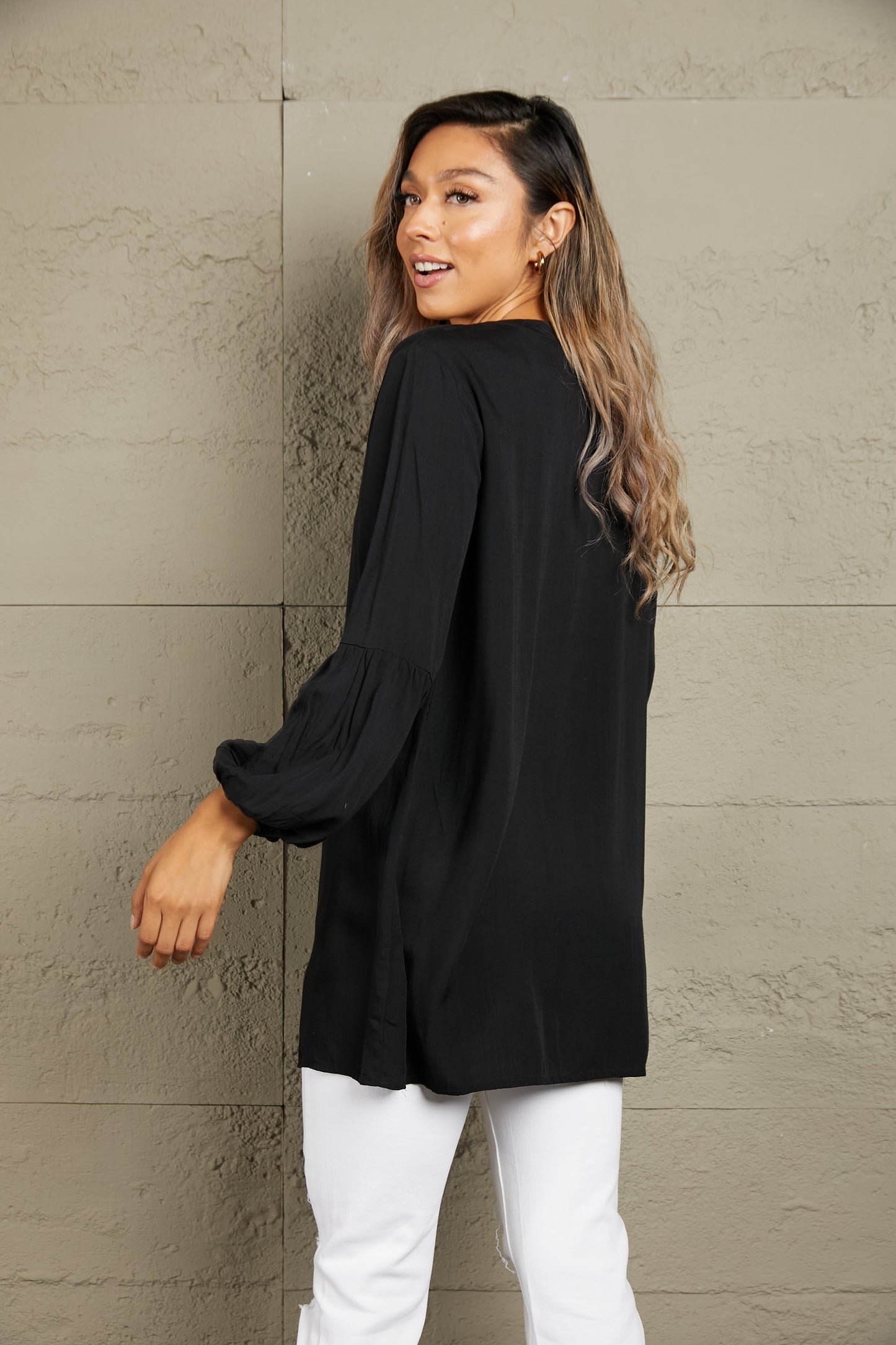 Ivy Lane Notched Neck Balloon Sleeve Shirt