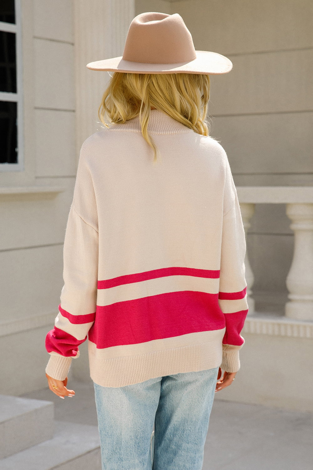 Angel Wings Two-Tone Long Sleeve Zip-Up Knit Top