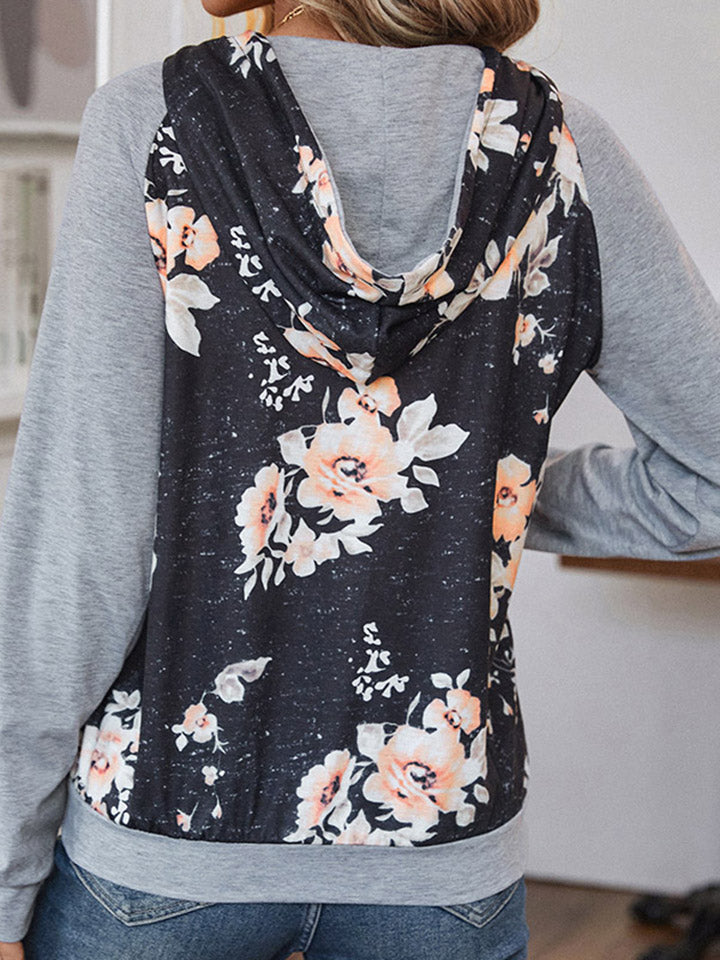 Perfee Printed Raglan Sleeve Hoodie