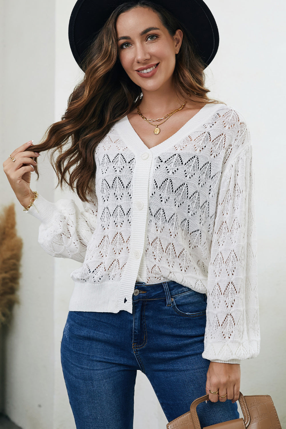 Openwork V-Neck Cardigan