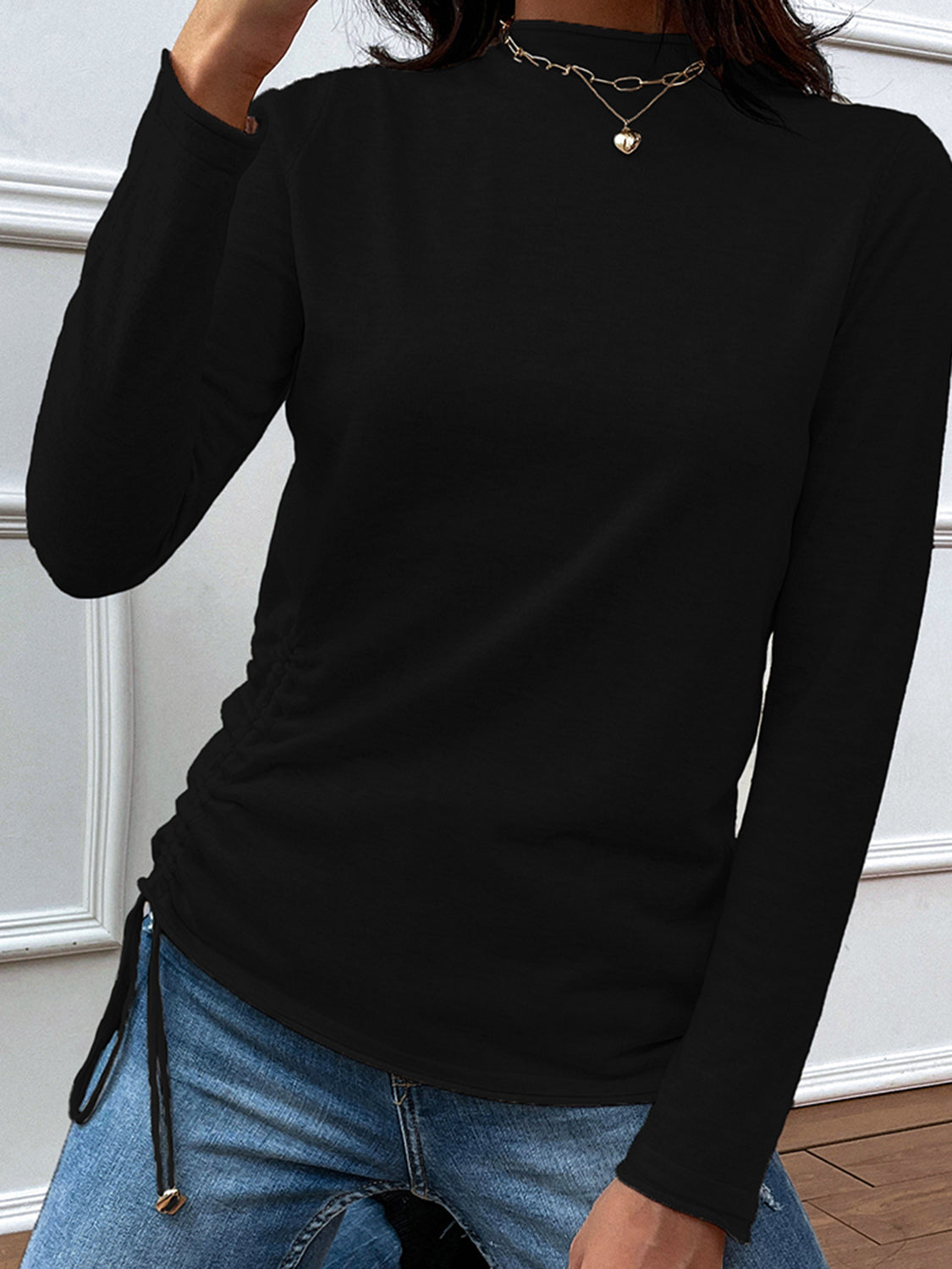 Shiny Mock Neck Long Sleeve Knit Top