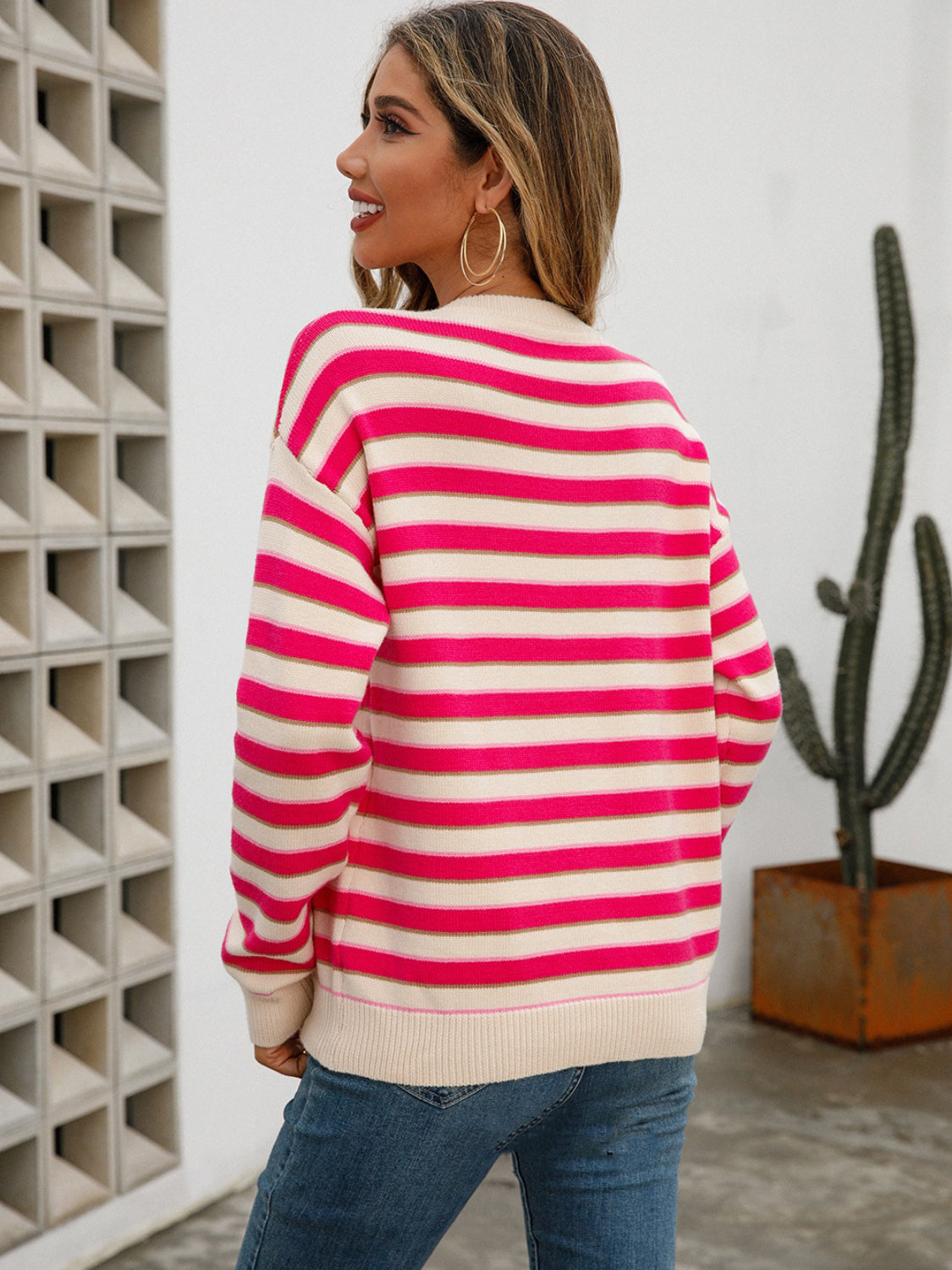 Angel Wings Striped Drop Shoulder Knit Top