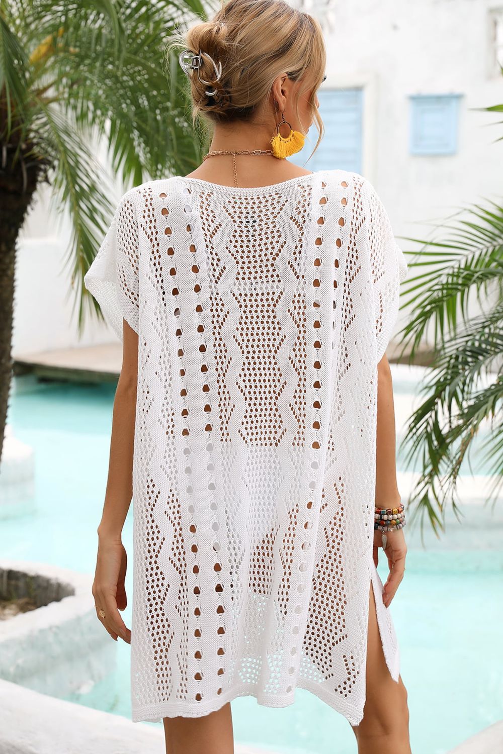 Angel Wings Openwork Plunge Dolman Sleeve Cover-Up Dress