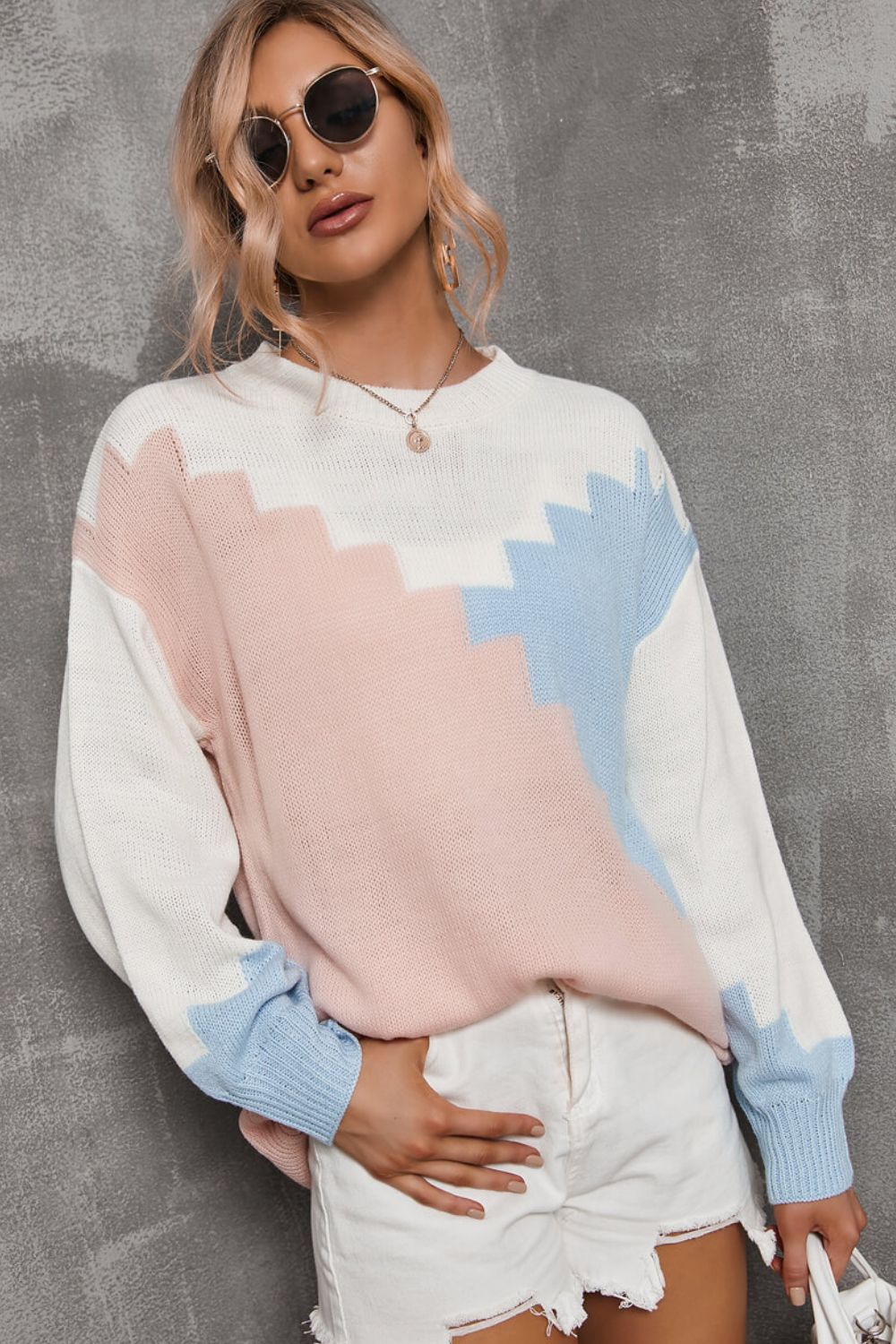 Angel Wings Color Block Dropped Shoulder Knit Pullover