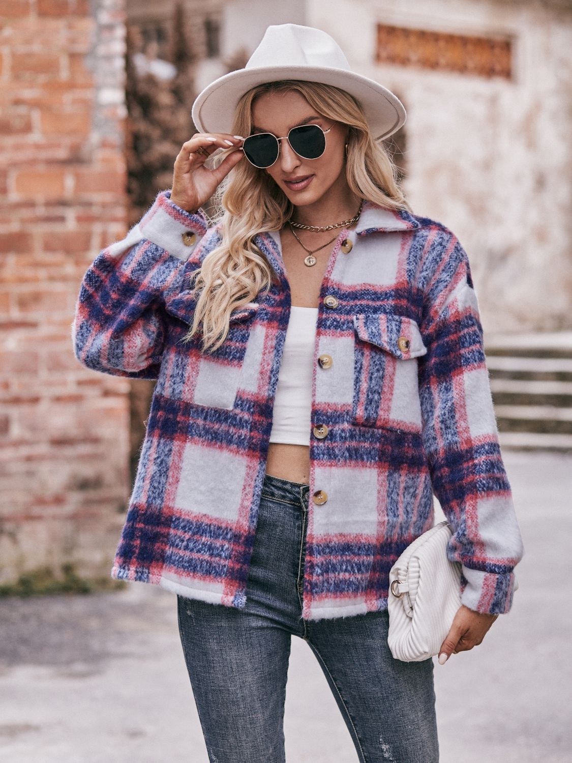 Mandy Plaid Dropped Shoulder Collared Jacket