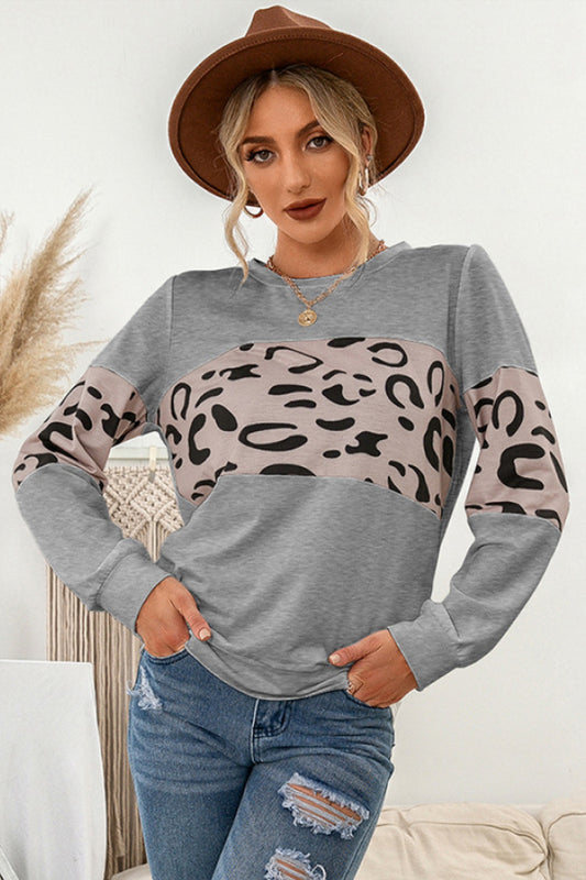 Ivy Lane Contrast Leopard Crewneck Sweatshirt