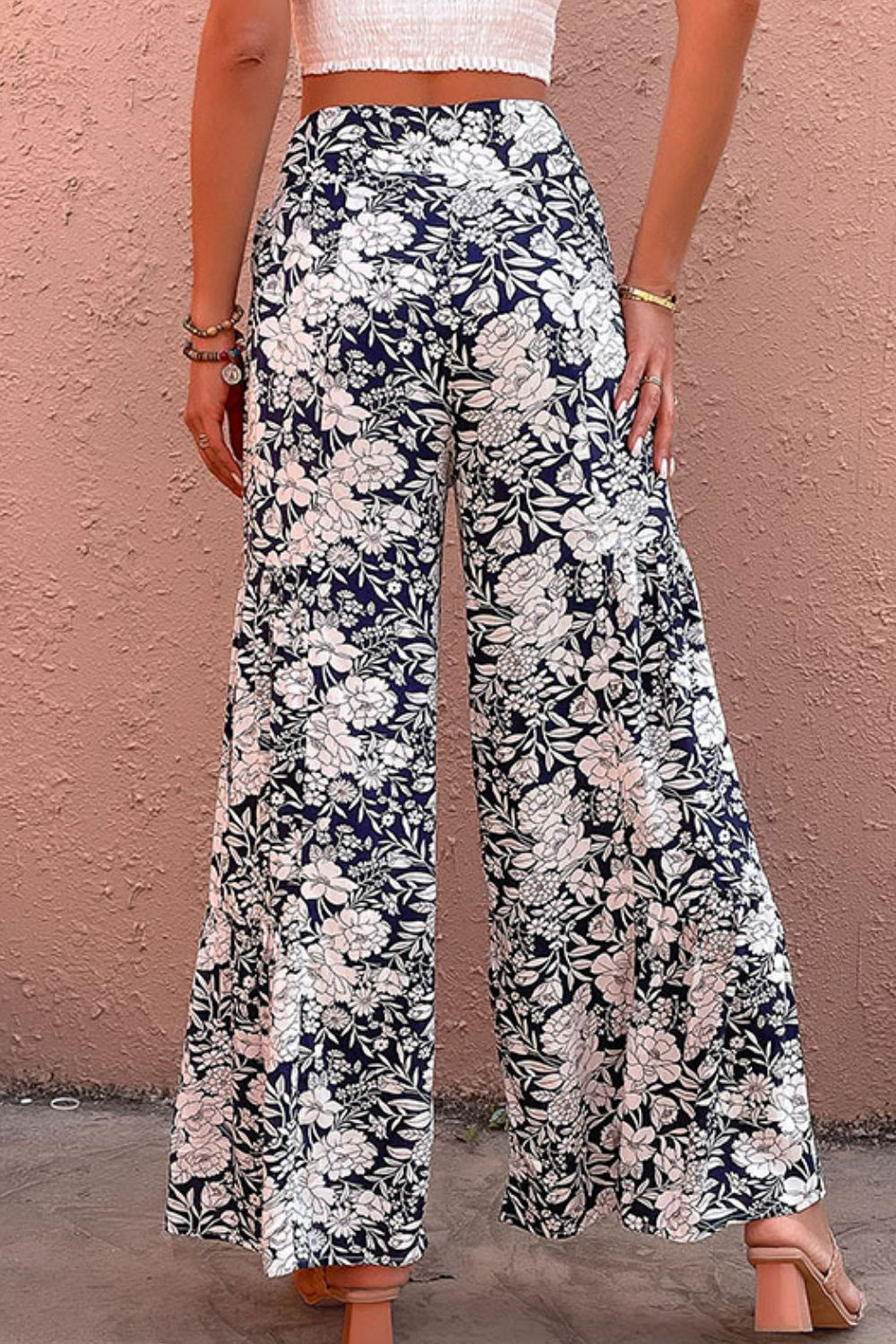 Perfee Floral Belted Wide Leg Pants