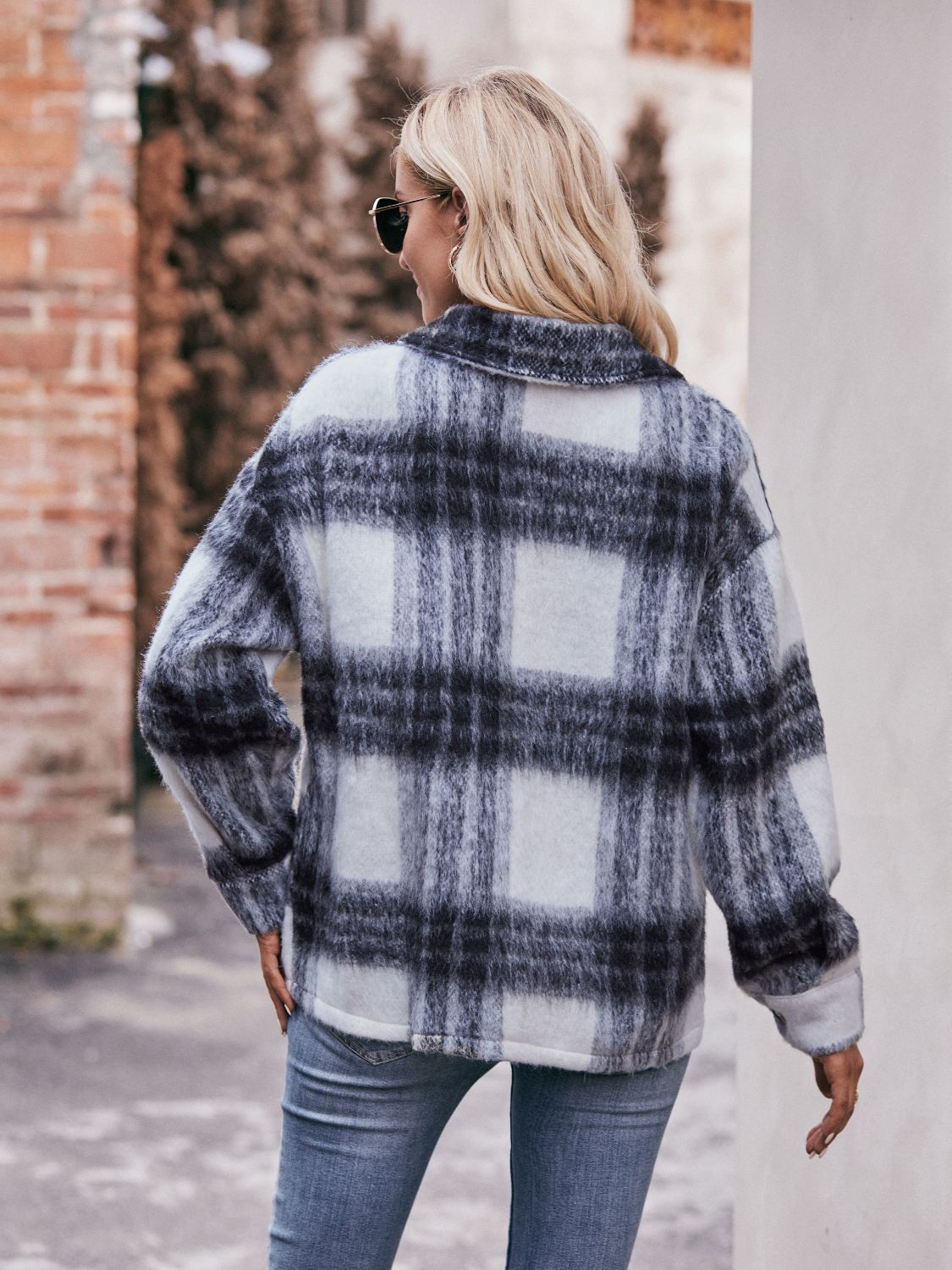 Mandy Plaid Dropped Shoulder Collared Jacket