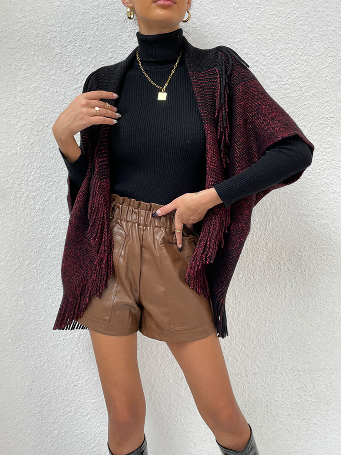 Shiny Fringe Detail Long Sleeve Cardigan