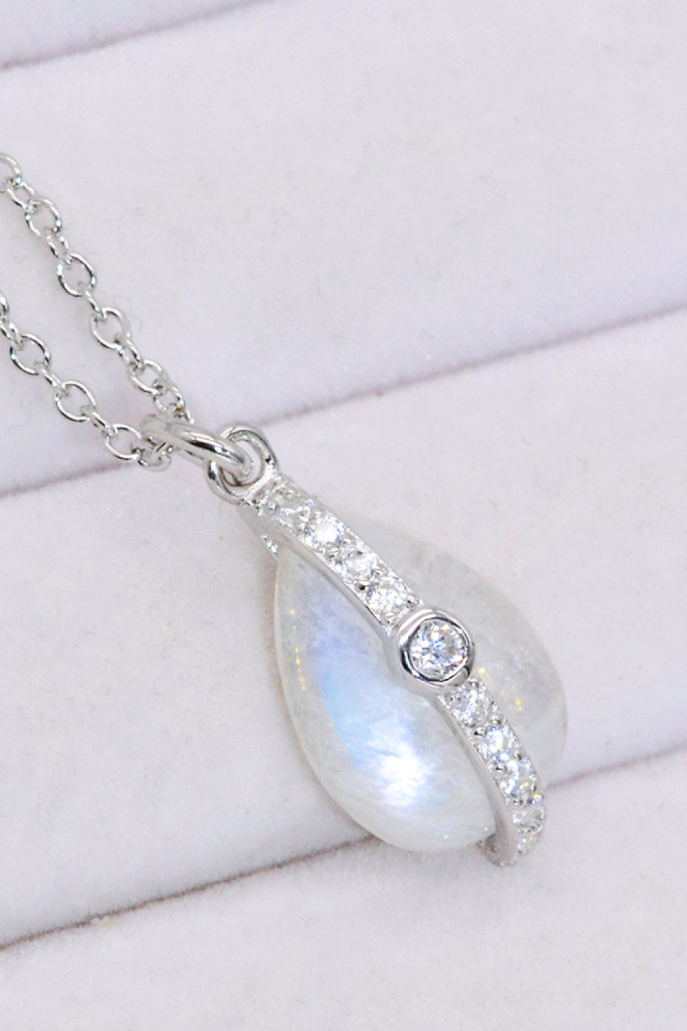 Natural Moonstone and Zircon Pendant Necklace