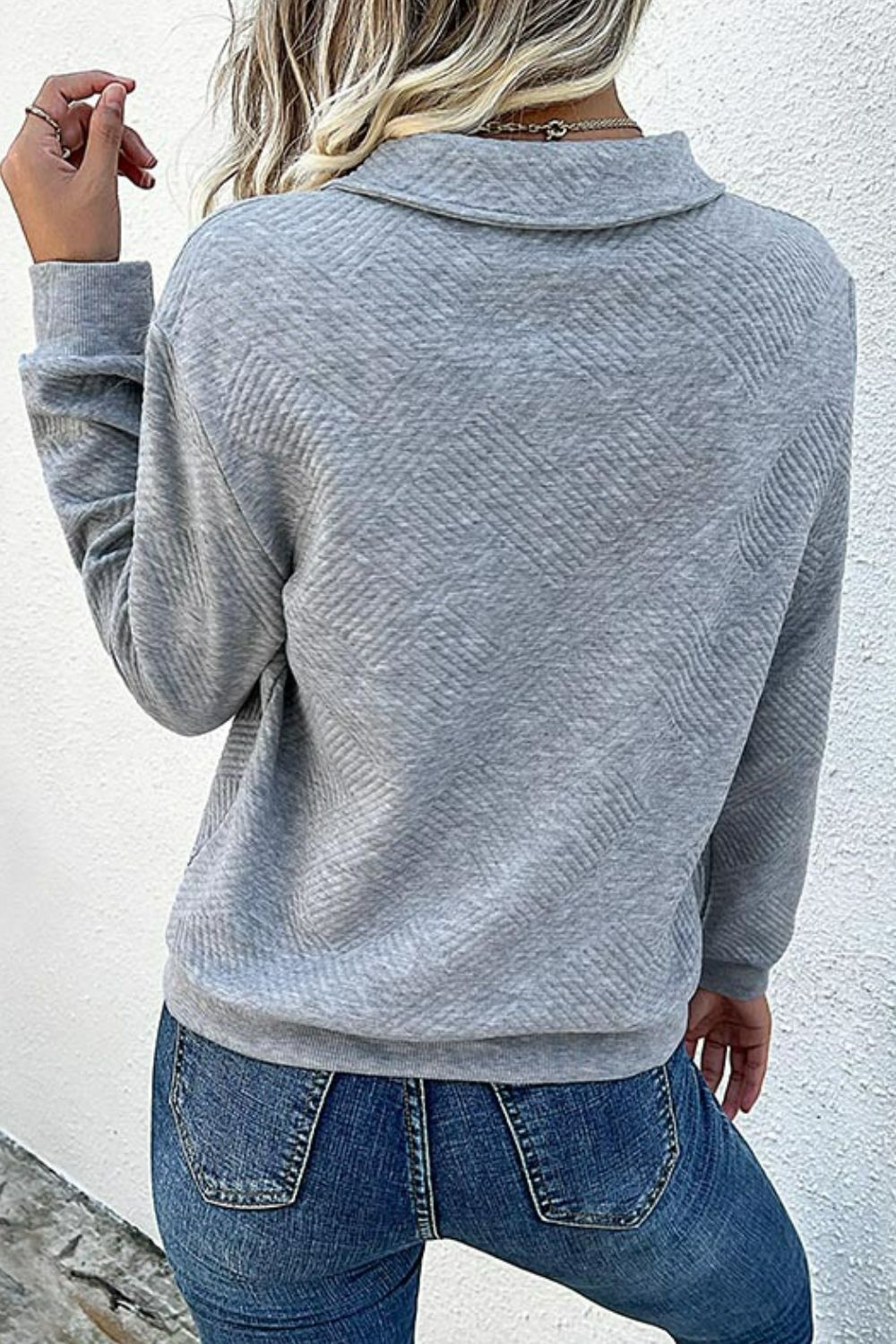 Perfee Contrast Ribbed Quarter-Snap Sweatshirt