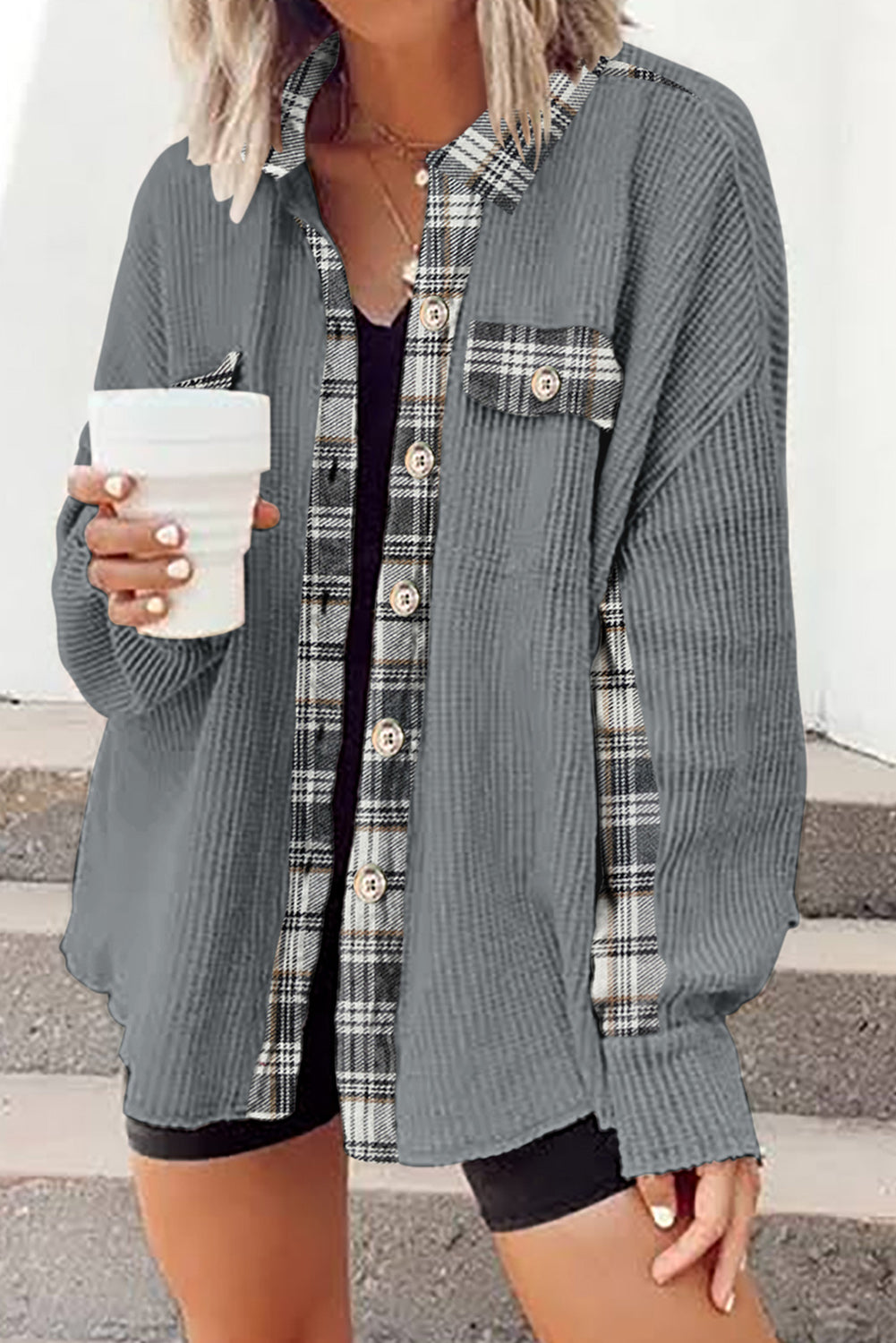 Plaid Button Down Collared Jacket