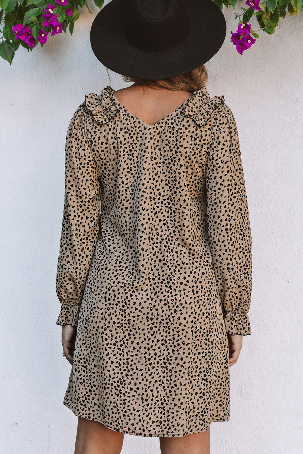 Leopard V-Neck Long Sleeve Dress