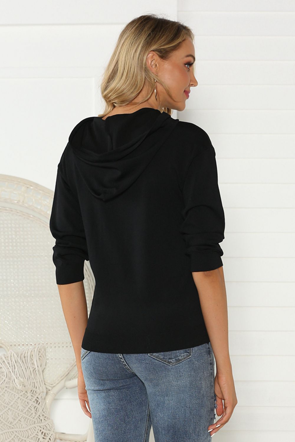 Shiny Drawstring Long Sleeve Hoodie