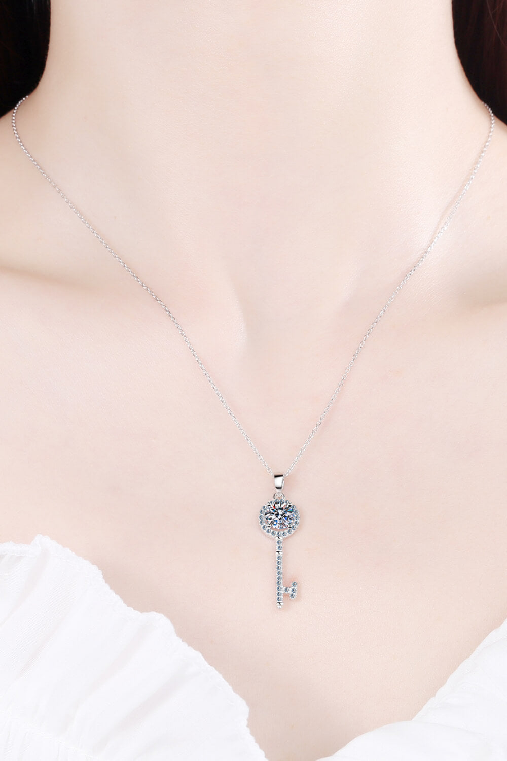 Adored Moissanite Key Pendant Necklace