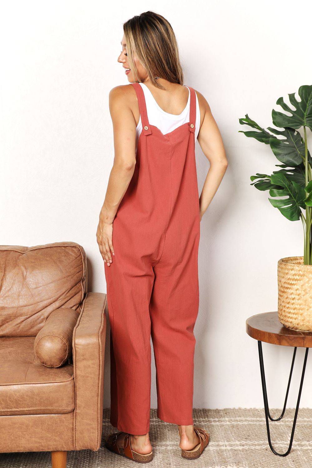 Perfee Wide Leg Overalls with Front Pockets