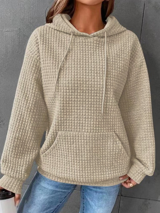 Textured Drawstring Drop Shoulder Hoodie