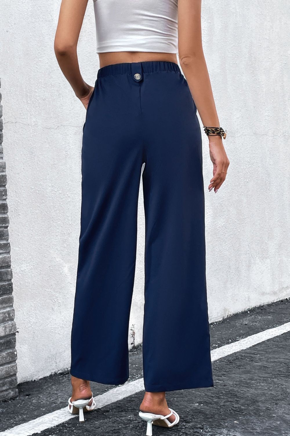 Perfee High-Rise Pleated Waist Wide Leg Pants