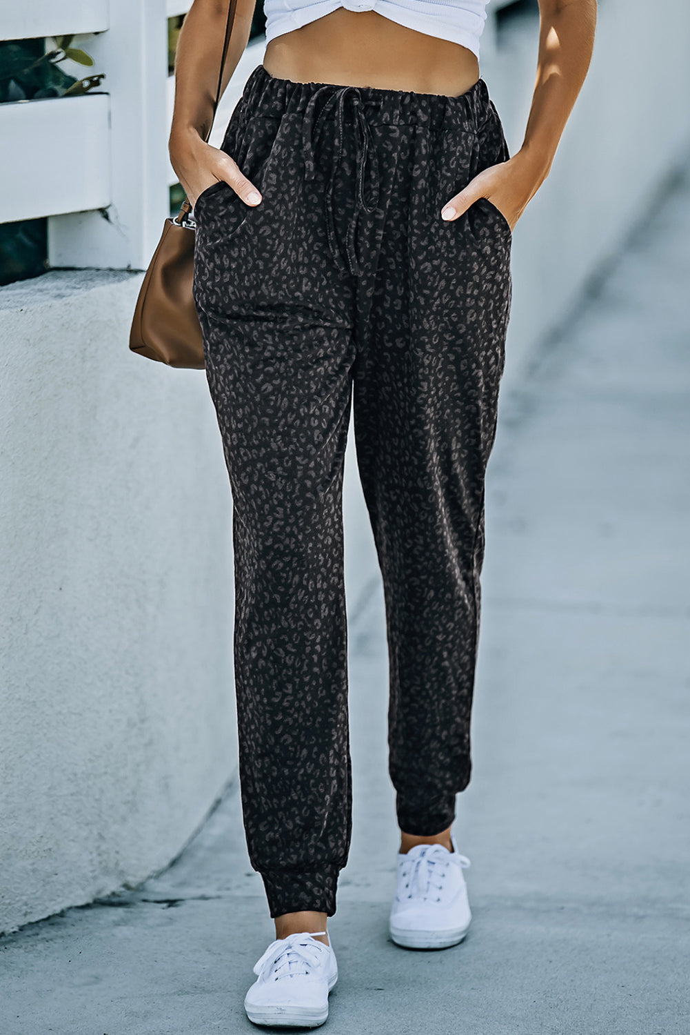 Double Take Leopard Print Joggers with Pockets