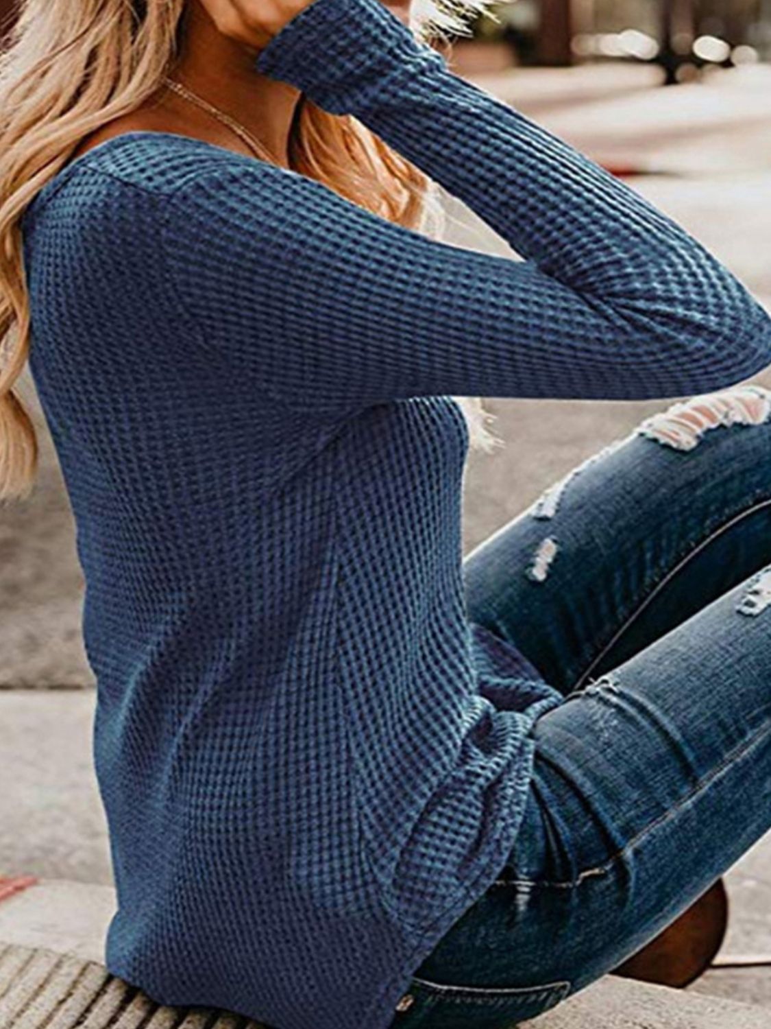 Ivy Lane Waffle-Knit V-Neck Top