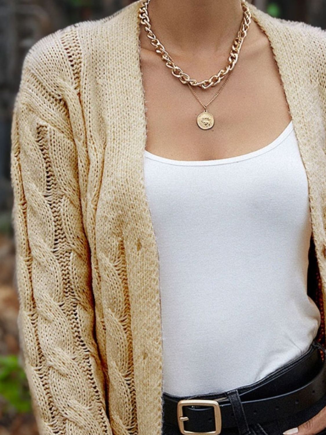 Cable-Knit Button Down Cardigan