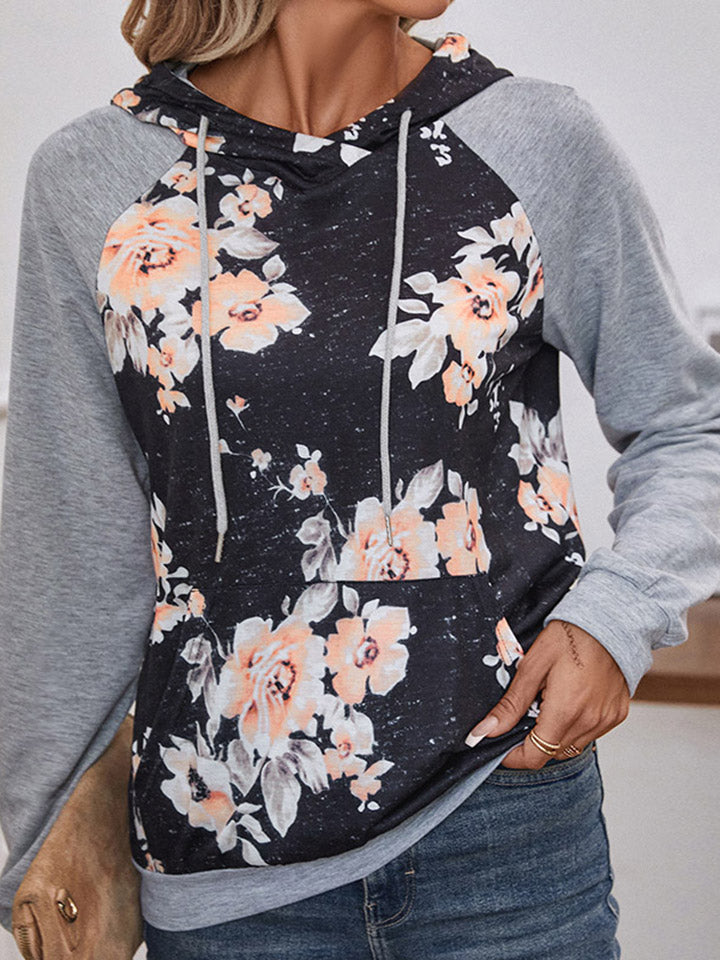 Perfee Printed Raglan Sleeve Hoodie