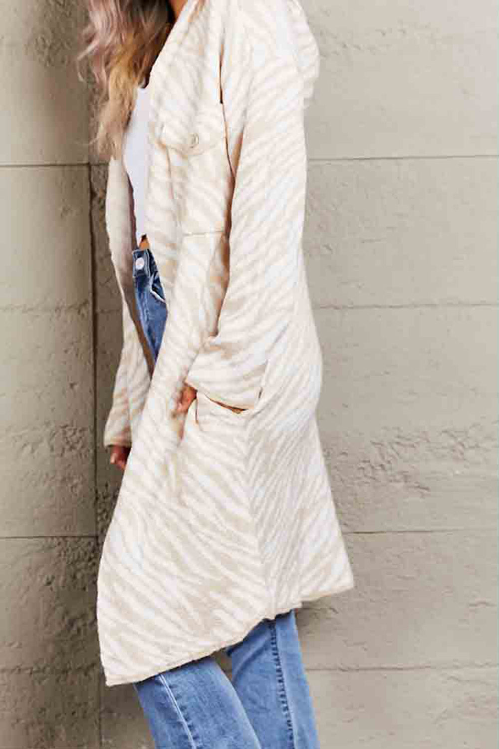 Printed Open Front Hooded Longline Cardigan