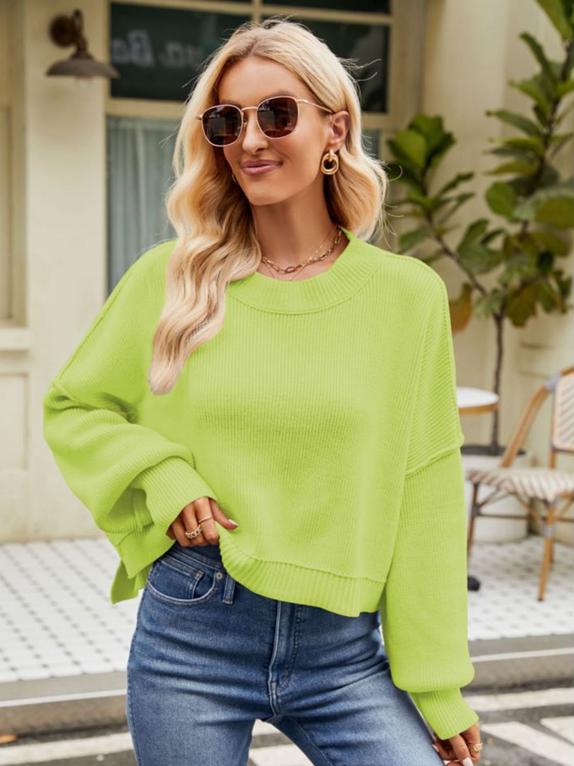 Round Neck Dropped Shoulder Sweater