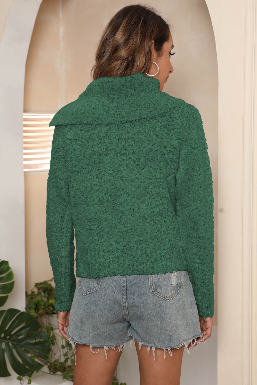 Asymmetrical Neck Long Sleeve Pullover Sweater