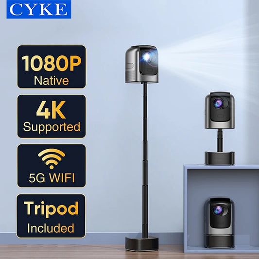 CYKE Projector with 5G WiFi Bluetooth Support 1080p Video Projector portable project with Building in Speakers Foldaway Stand HD